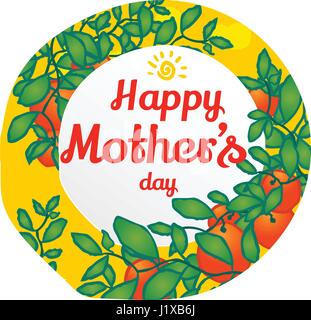 Happy Mothers Day. Vector hand drawn design element, sketchy illustration. Mandarin tree branches with juicy fruits Stock Vector