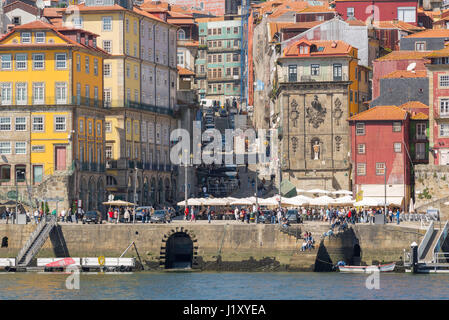 Ribeira Porto Portugal, view of the historic old town waterfront buildings of the Ribeira district along the Douro River in the centre of Porto. Stock Photo