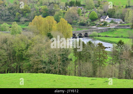 Looking down at the bridge at Inistioge, Ireland on a spring day. Stock Photo