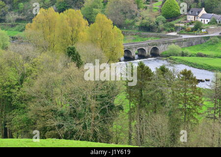 Looking down at the bridge at Inistioge, Ireland on a spring day. Stock Photo