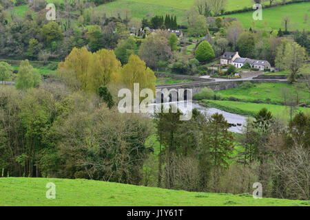 Looking down at the bridge at Inistioge, Ireland on a spring day. Stock Photo