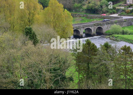 Looking down at the bridge at Inistioge, Ireland on a spring day. Stock Photo