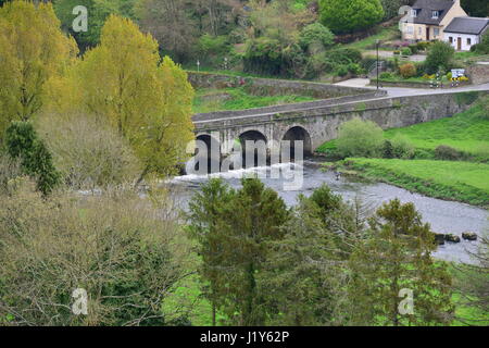 Looking down at the bridge at Inistioge, Ireland on a spring day. Stock Photo