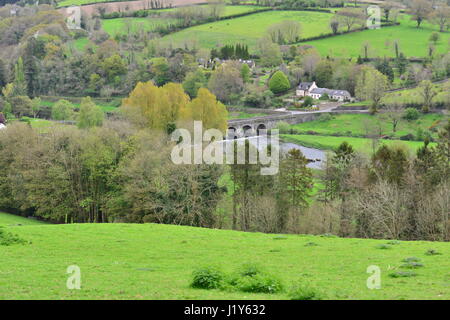 Looking down at the bridge crossing the river Nore at Inistioge in Ireland Stock Photo