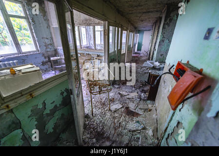 Maternity ward in Hospital No. 126 of Pripyat ghost city, Chernobyl Nuclear Power Plant Zone of Alienation around nuclear reactor disaster, Ukraine Stock Photo