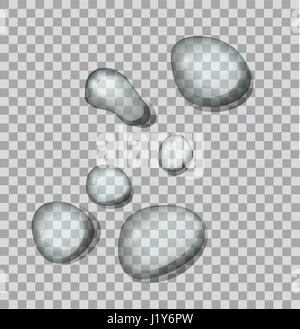 Vector blue drops of water on transparent background. Fresh spray illustration. Stock Vector