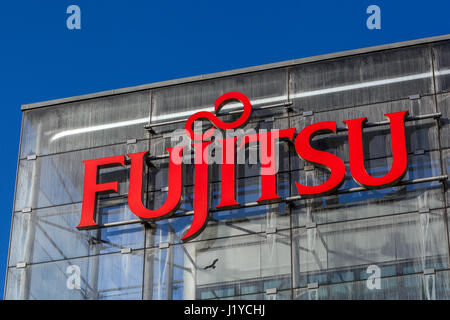 Fujitsu, Logo, Sign, Prague, Czech Republic, Europe Stock Photo