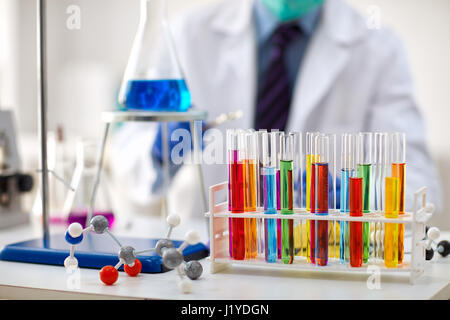 molecule model and test tubes at the lab Stock Photo