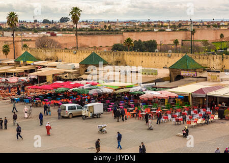 Meknes, Morocco - March 04, 2017: Meknes Square surrounded by walls Stock Photo