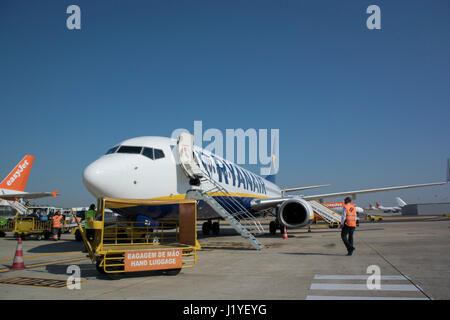 Ryanair aircraft on the ground at Lisbon Airport, Portugal Stock Photo