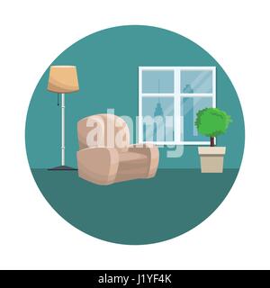 armchair pot plant floor lamp window urban view Stock Vector