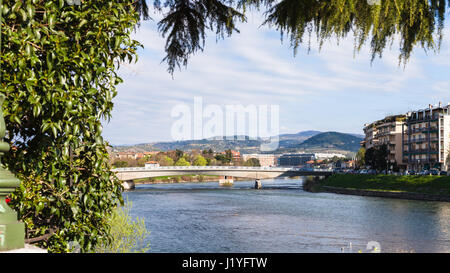 travel to Italy - view of Ponte Risorgimento of Adige river in Verona city in spring Stock Photo