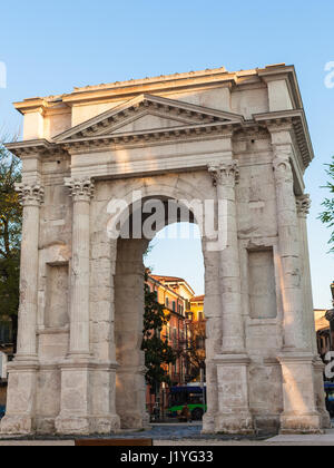 travel to Italy - view of Arco dei Gavi in Verona city in spring evening Stock Photo