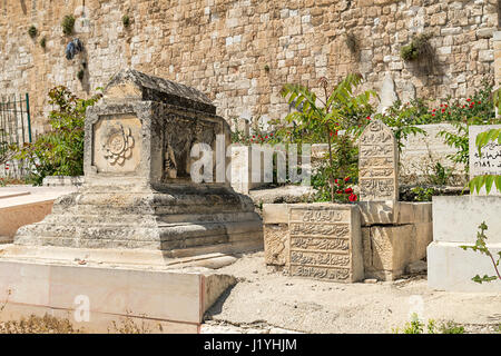 Old muslim cemetery on olive mountain in old Jerusalem, Israel Stock Photo