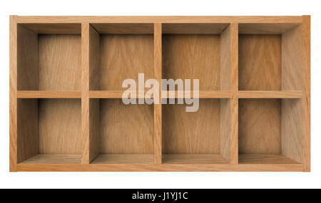 Empty wooden shelf or bookshelf isolated on white Stock Photo