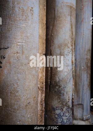 Columns with crusaders graffity in the Church of the Holy Sepulchre in Jerusalem Stock Photo