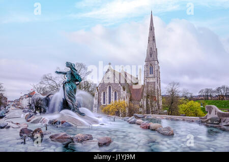 Gefion Fountain, St Alban's church, Copenhagen, Scandinavia, Denmark Stock Photo