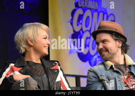 Frankfurt, Germany. 22nd April 2017. Hannah Spearritt  (Primeval, Chucky's Baby, former member of S Club 7), Andrew Lee Potts (Primeval)  at the German Comic Con Frankfurt Credit: Markus Wissmann/Alamy Live News Stock Photo