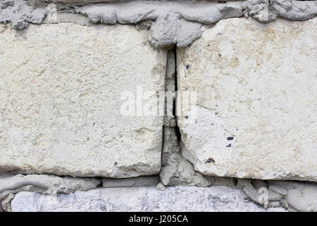 Wall two white bricks with gray cement Stock Photo