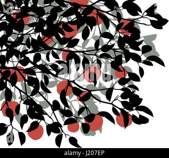 Editable vector silhouette illustration of ripe red apples on branches Stock Vector
