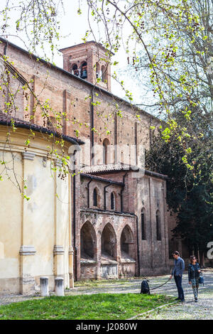 PADUA, ITALY - APRIL 1, 2017: people near Church of the Eremitani (Chiesa degli Eremitani, Church of the Hermits) in Padua in spring. It was built in  Stock Photo