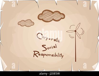 Business Concepts, Blue Paper with CSR Abbreviation or Corporate Social Responsibility Achieve Notes on Old Antique Vintage Grunge Paper Texture Backg Stock Vector