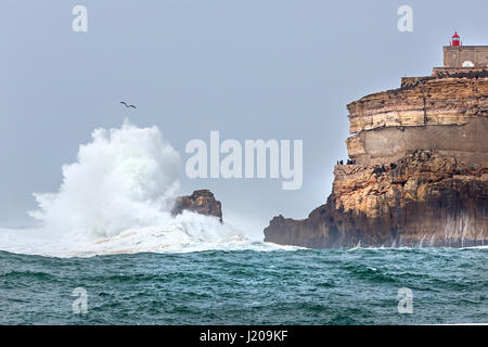 Big waves at Nazare, Portugal, Europe Stock Photo