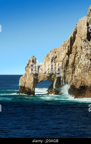 Known as El Arco, the arch in Cabo San Lucas has because an icon of Southern Baja in Mexico. The Arch is surounded by sea water and is where the Pacif Stock Photo