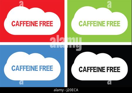 CAFFEINE FREE text, on cloud bubble sign, in color set. Stock Photo
