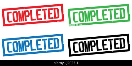 COMPLETED text, on rectangle border stamp sign, in color set. Stock Photo