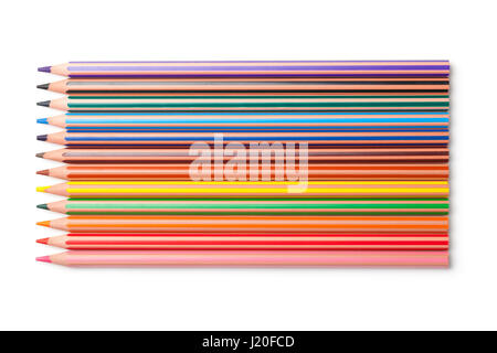 Color pencils isolated on white background. Top view Stock Photo