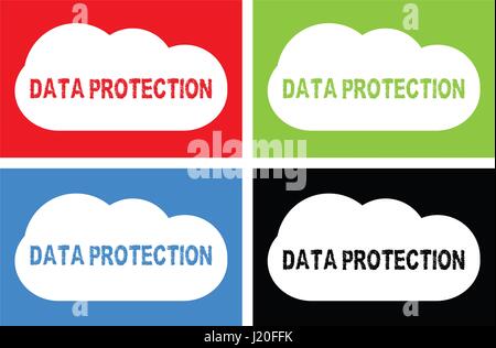 DATA PROTECTION text, on cloud bubble sign, in color set. Stock Photo