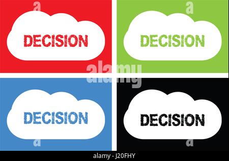 DECISION text, on cloud bubble sign, in color set. Stock Photo