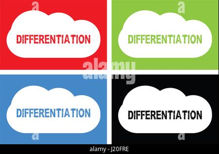 DIFFERENTIATION text, on cloud bubble sign, in color set. Stock Photo