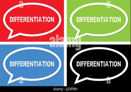 DIFFERENTIATION text, on ellipse speech bubble sign, in color set. Stock Photo