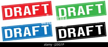 DRAFT text, on rectangle stamp sign, in color set. Stock Photo