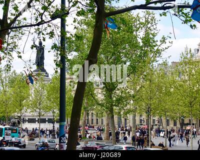 Monument de la République, Place de la République, seen through the trees on the afternoon of first round of presidential elections. Paris, France Stock Photo