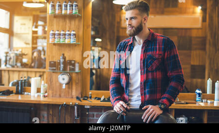 Young Man in Barbershop Hair Care Service Concept Stock Photo