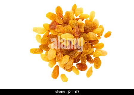 Heap of raisins on white Stock Photo