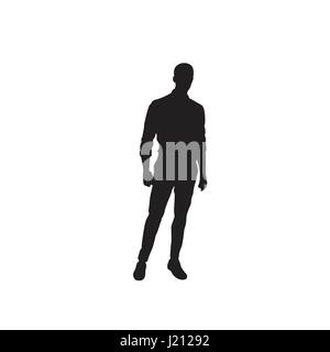 Business Man Black Silhouette Standing Full Length Over White Background Stock Vector