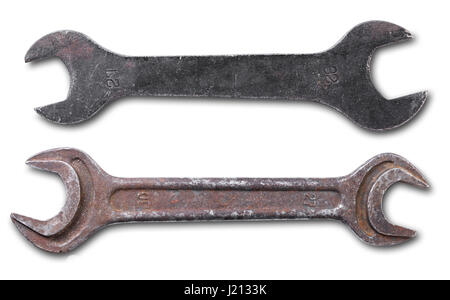 spanners of different sizes on a white isolated background Stock Photo