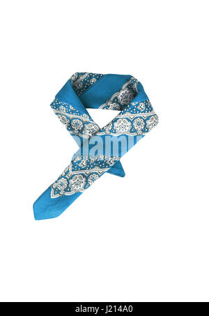 Blue, light blue kerchief-bandana with a pattern, isolated. Stock Photo