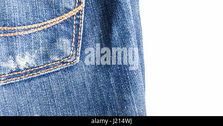 Jeans close-up, old, pocket back, front, crumpled, torn.Isolated on white background. Stock Photo