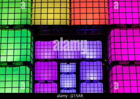 Southampton, UK - 17 Feb 2017: A free public Light Show celebrating the completion of West Quay leisure complex. Installation are placed on the walkwa Stock Photo