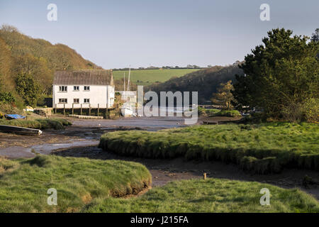 Cornwall. The historic old port at Gweek Village on the Helford River ...