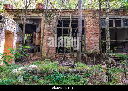 Old building in Chernobyl-2 military base, Chernobyl Nuclear Power Plant Zone of Alienation area around the nuclear reactor disaster in Ukraine Stock Photo