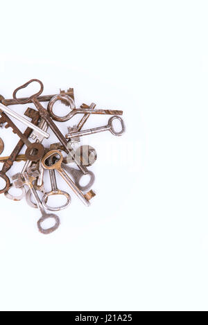 Collection of ancient keys isolated on white background. Set Stock Photo
