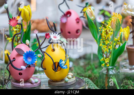 richly decorated easter eggs in a high end london hotel Stock Photo