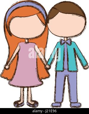 blurred colorful faceless couple in suit formal with taken hands Stock Vector