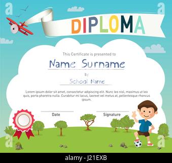 Colorful kids summer camp diploma certificate template Stock Vector